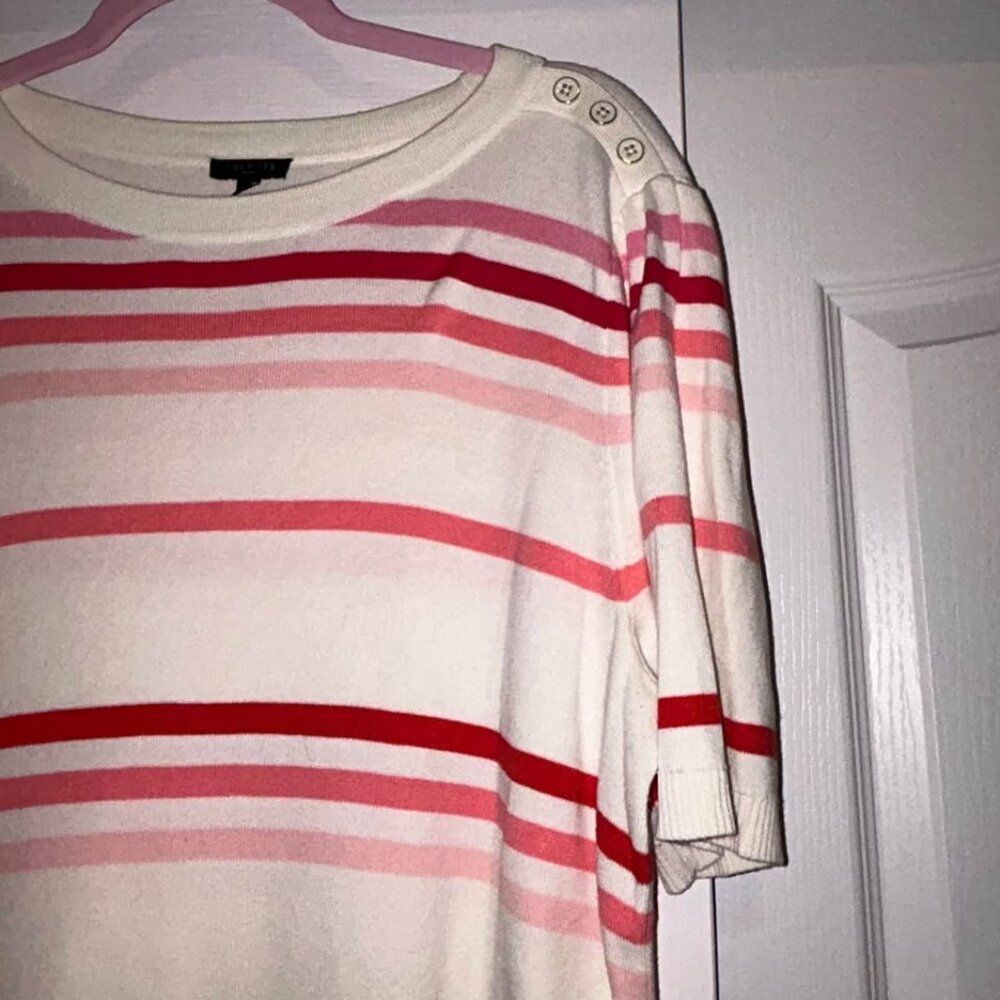 Talbots elbow sleeve pink and ivory stripe sweater top woman's size XLP - Picture 3 of 7